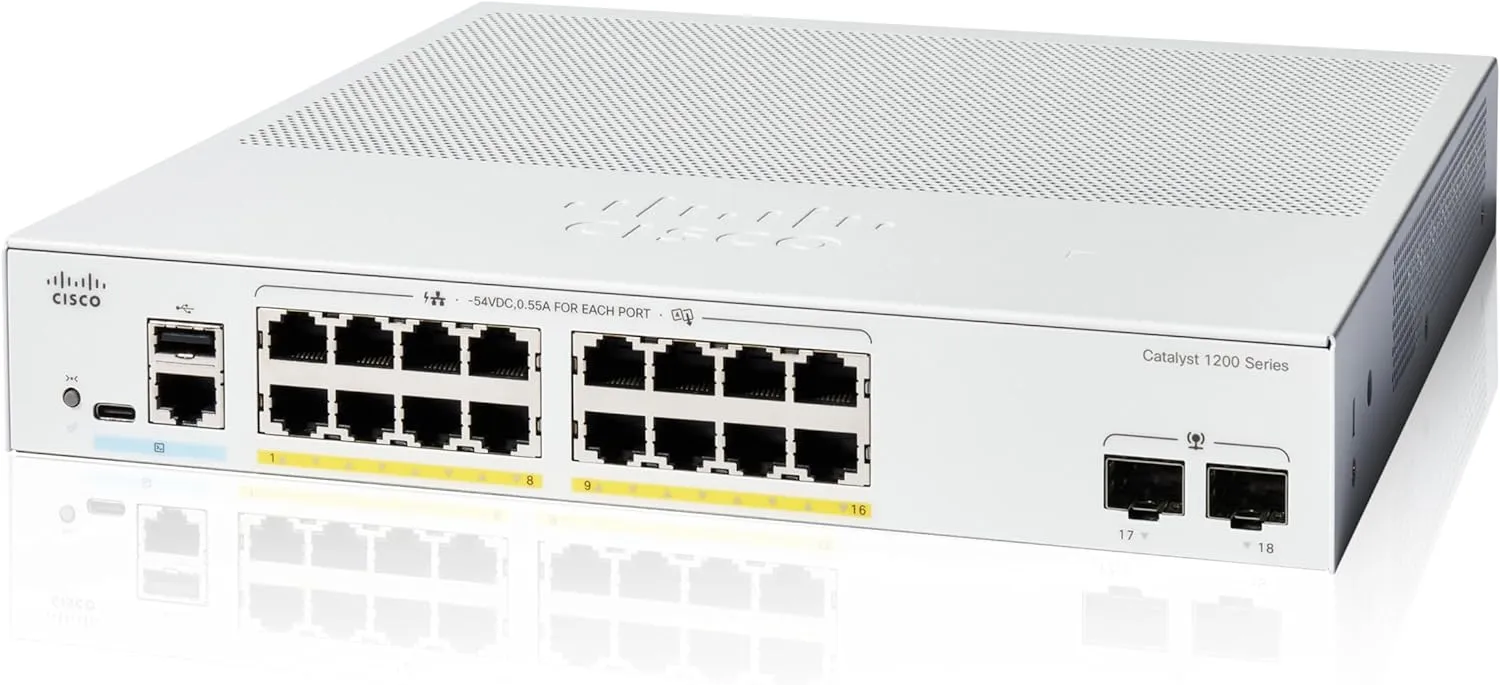 [最新產品] Cisco Catalyst 1200 16-Port Gigabit Ethernet   2xSFP (120W PoE ) Smart Managed Switch (C1200-16P-2G-UK/NE-1216P2G)