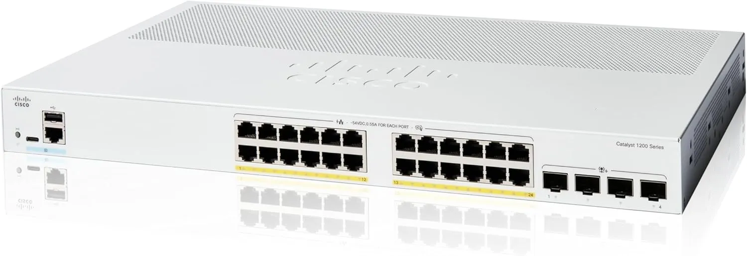 [最新產品] Cisco Catalyst 1200 24-Port Gigabit Ethernet   4x10Gb SFP  (195W PoE ) Smart Managed Switch (C1200-24P-4X-UK/NE-1224P4X)