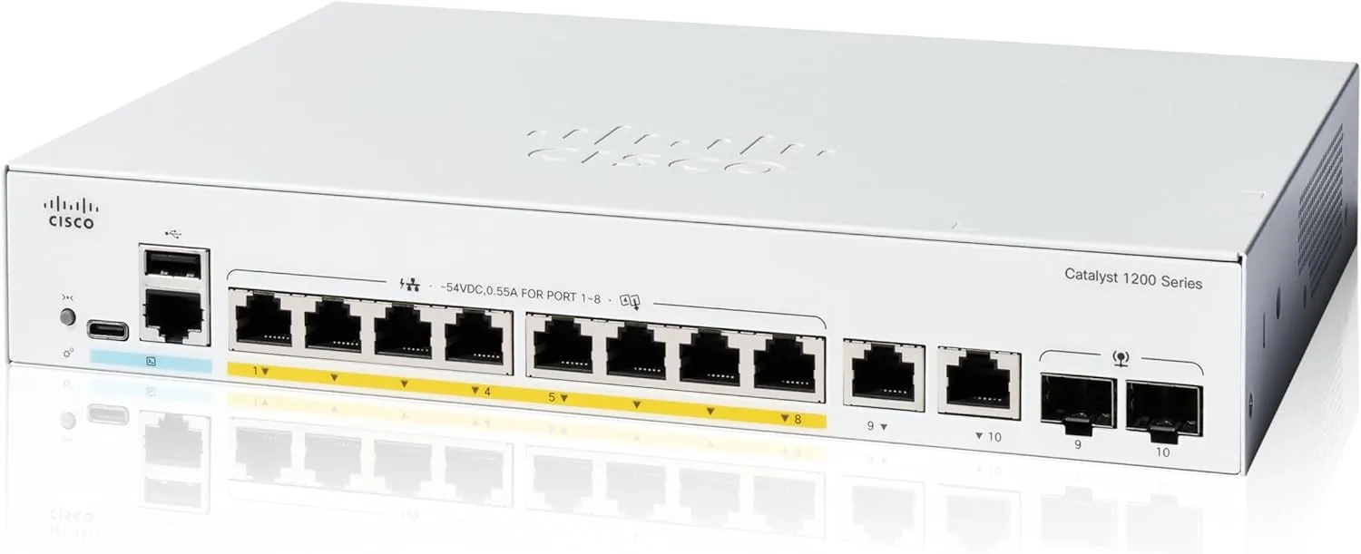 [最新產品] Cisco Catalyst 1200 8-Port Gigabit Ethernet (67W PoE )   2-Port Combo Smart Managed Switch (C1200-8P-E-2G-UK/NE-128PE2G)