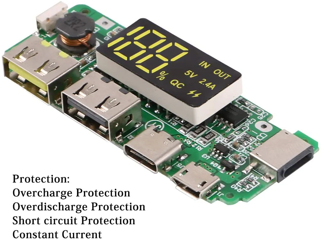 18650 5V 2.4A Dual USB   Type-C   Micro   Lightning/Apple USB Power Bank With LED Display 18650 Charger Board