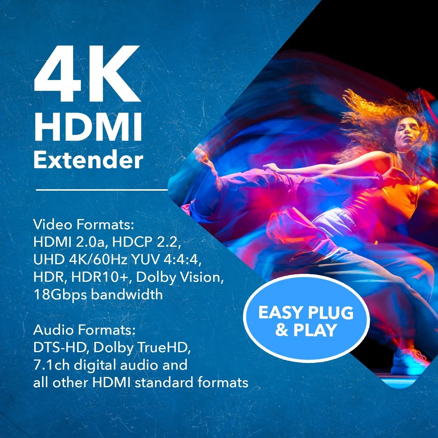 4K HDMI Extender Over CAT6/7 -230 ft -IR Blaster & Audio Extraction (UHD-IPC230-K)