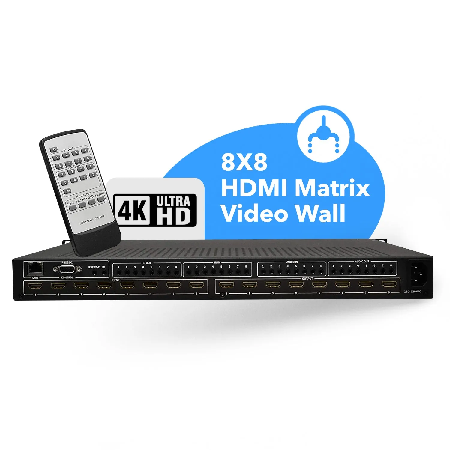 8x8 Matrix with Video Wall Controller 4K - 4x2 Video Wall (UHD-808VW)