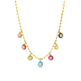 Aspery and Guldag Multi Color Enamel and Diamond Drop Necklace