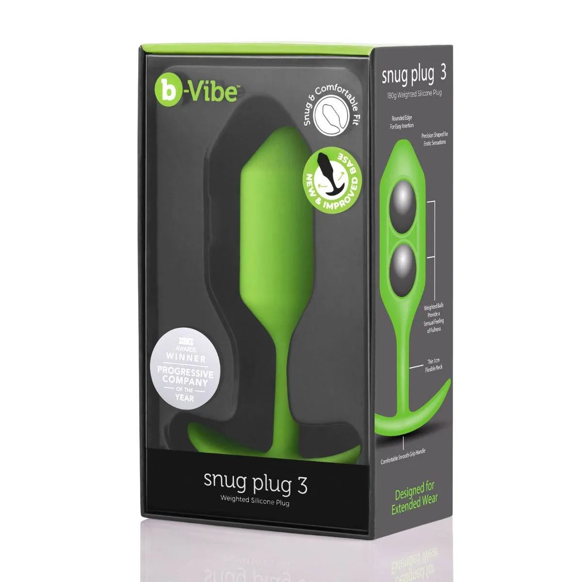 b-Vibe Snug Plug 3 Weighted Silicone Butt Plug Lime Green