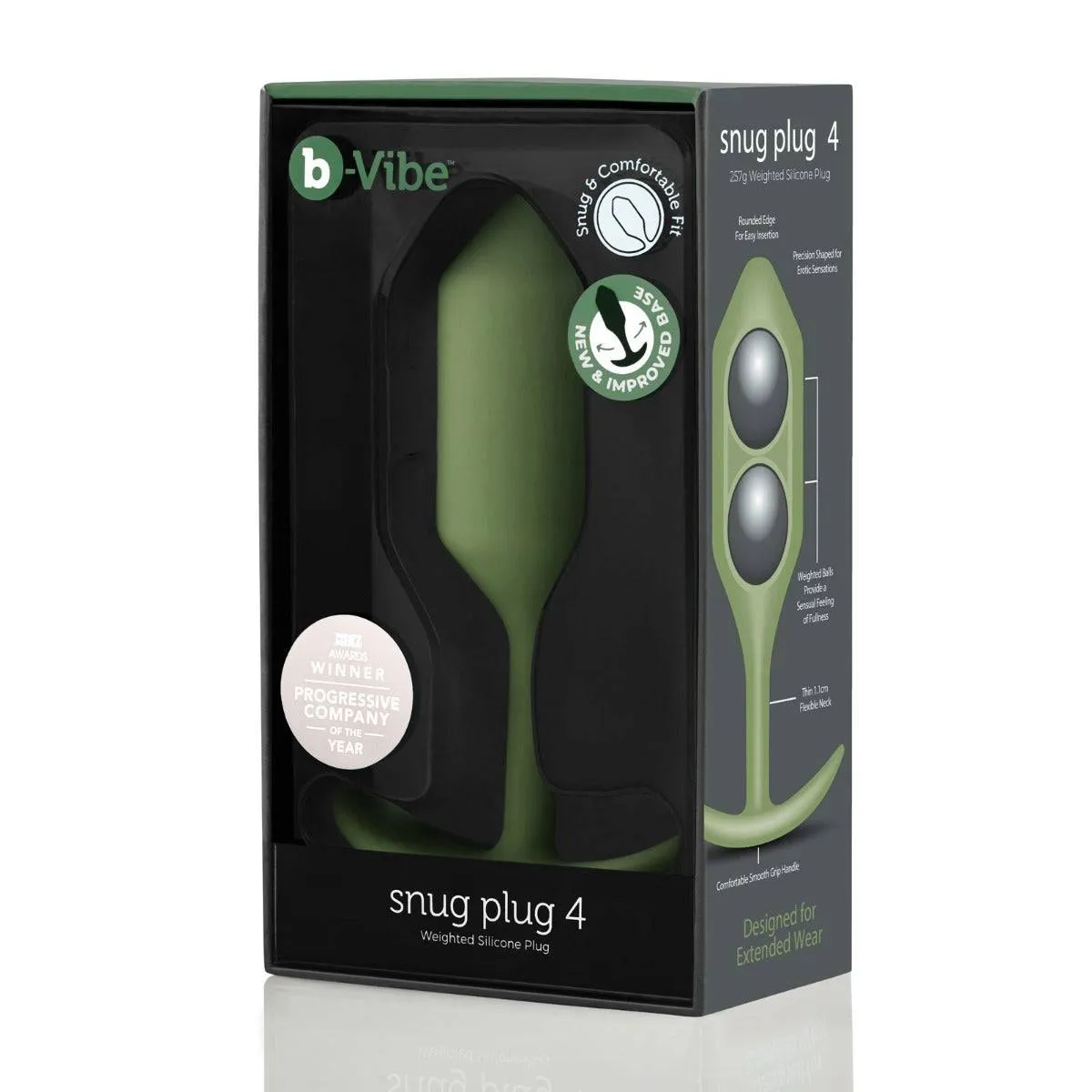 b-Vibe Snug Plug 4 Weighted Silicone Butt Plug Army Green