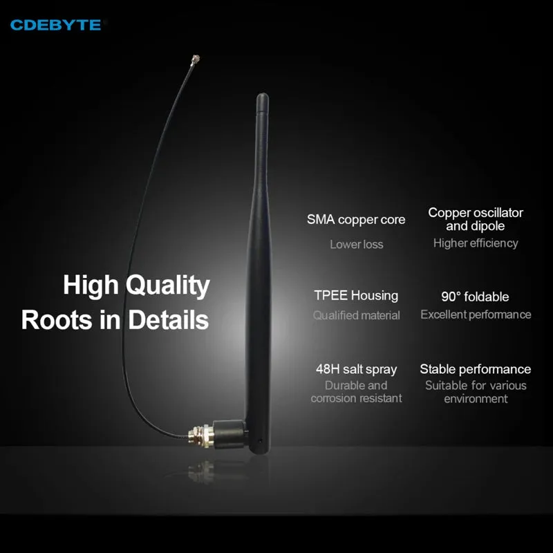 Bendable Rubber Rod Antenna CDEBYTE 230/470/868/915MHz IPEX-1 3dBi Wide Frequency Band Small VSWR 90°Foldable Antenna TX230-JKS-IPX20