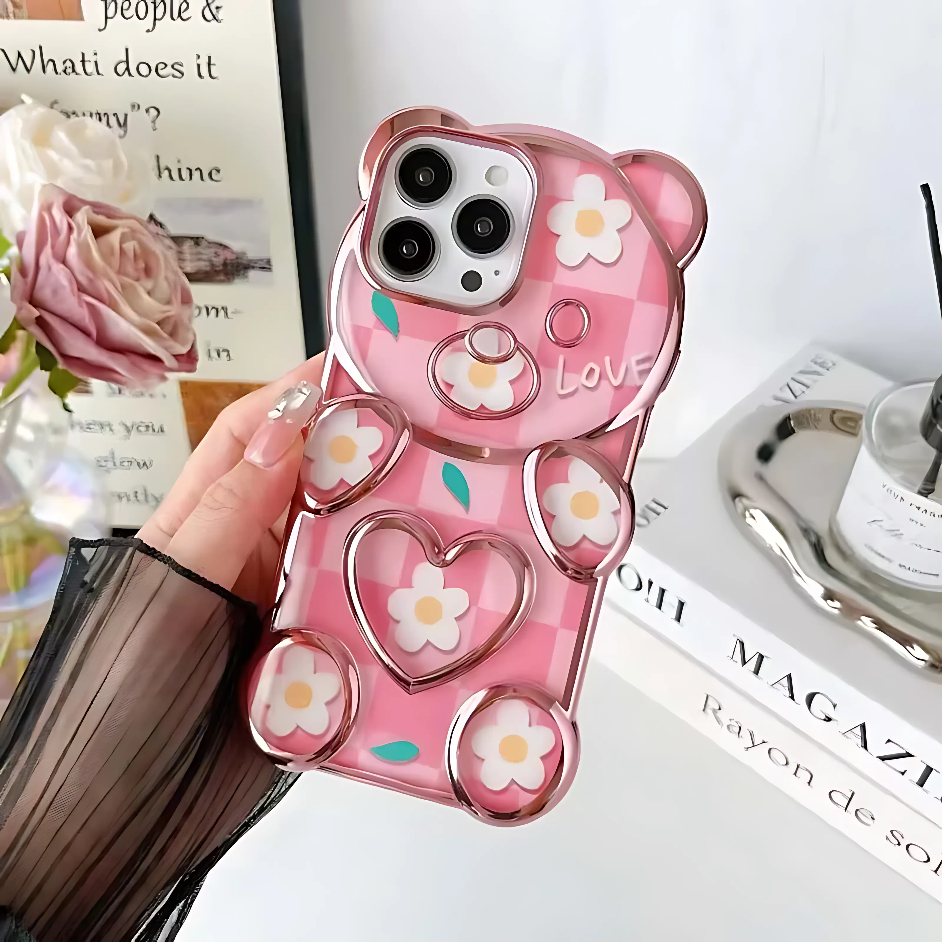 Electroplating Edge Love Heart Bear Case