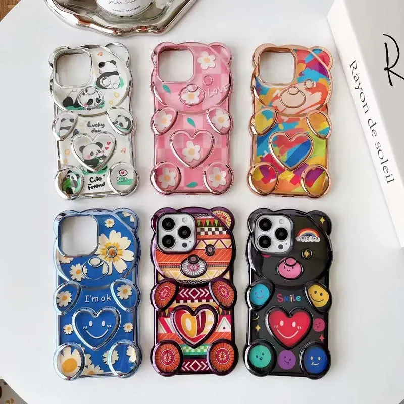 Electroplating Edge Love Heart Bear Case