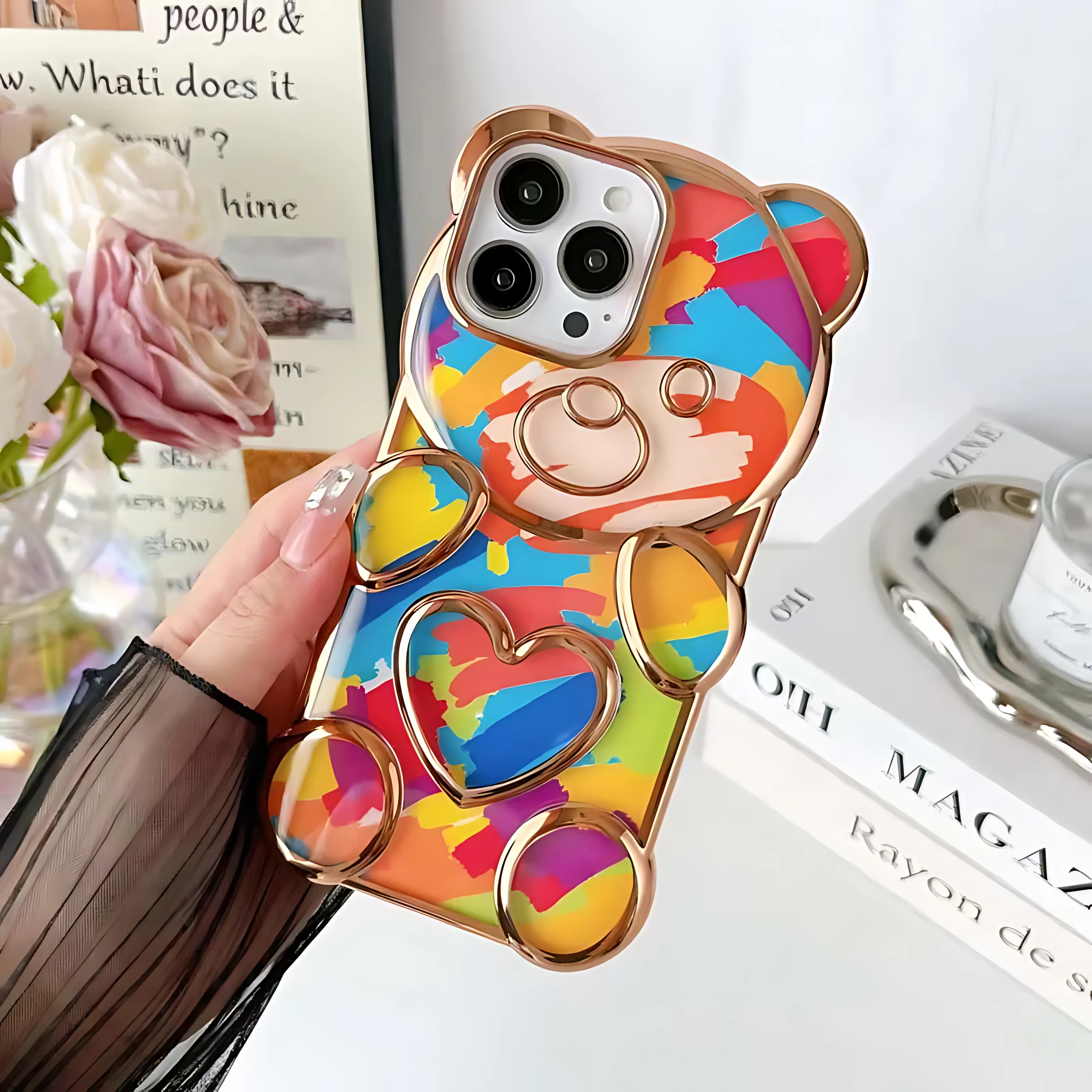 Electroplating Edge Love Heart Bear Case