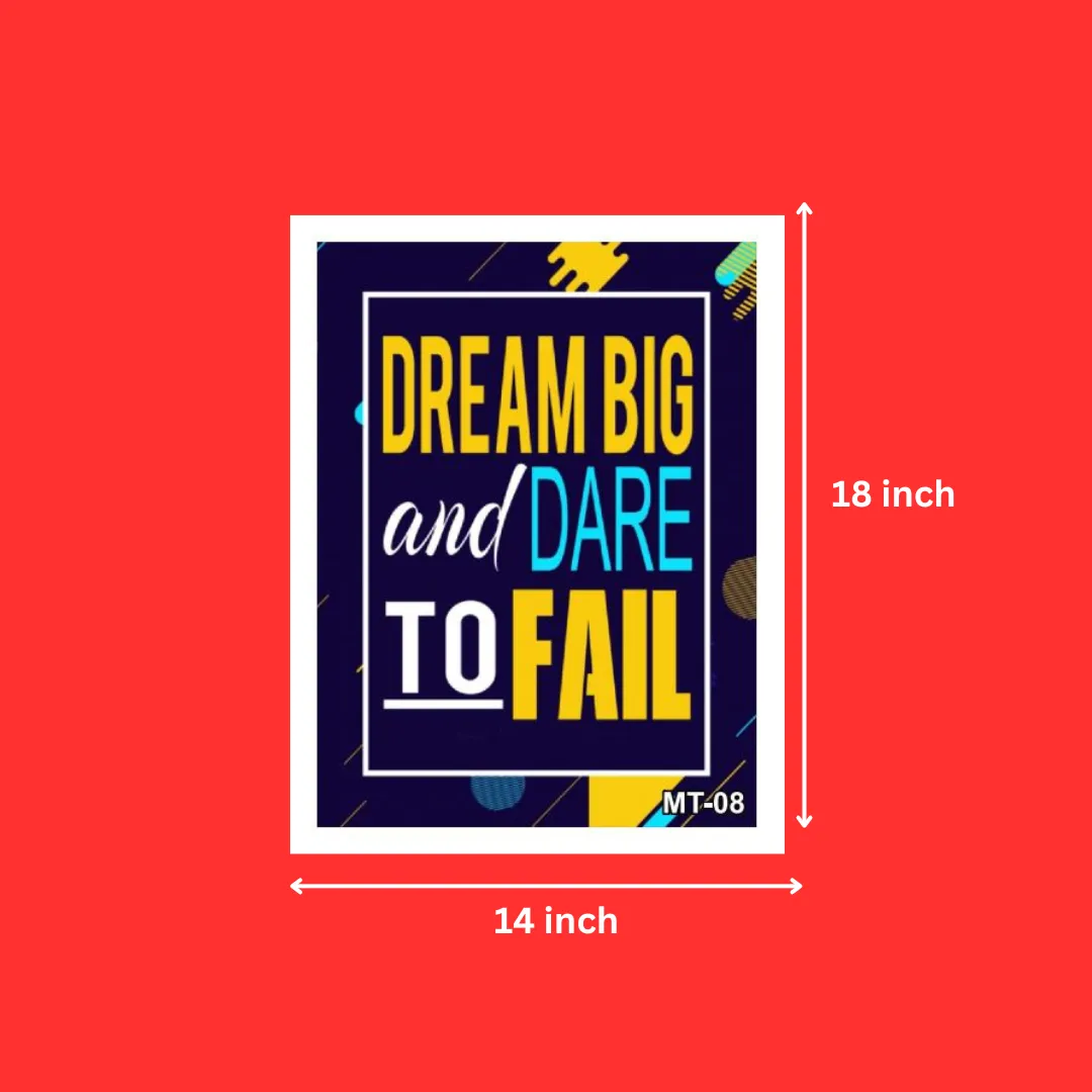 Encouraging Quote Dream big and Dare to Fail Frames for Living Room | Motivational Quotes Frames for Bedroom (14X18 Inch, 1Pcs)