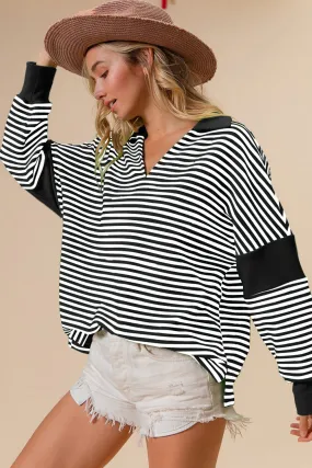 Explore More Collection - BiBi Striped Contrast Long Sleeve Knit Top