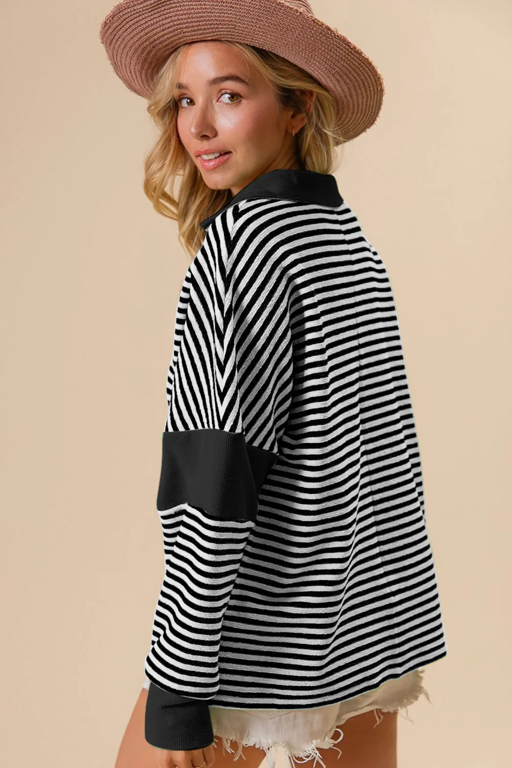 Explore More Collection - BiBi Striped Contrast Long Sleeve Knit Top