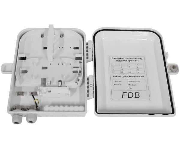 Fiber Termination Box, Wall Mount, Plastic, 16 Splices, Indoor/Outdoor, IP-65 Rated White with Hex Lock