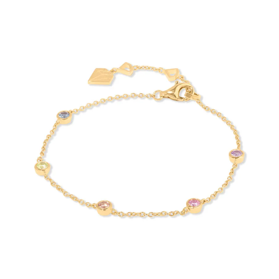 Multi Color Brilliant Bezel 14K Gold Vermeil Bracelet