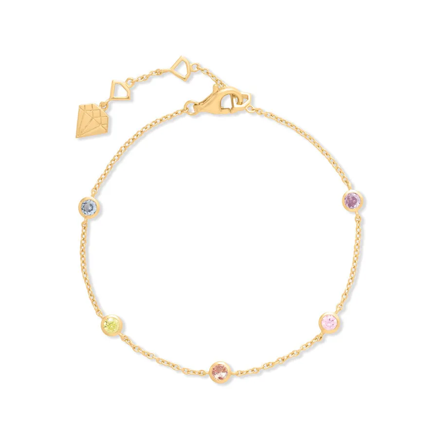 Multi Color Brilliant Bezel 14K Gold Vermeil Bracelet