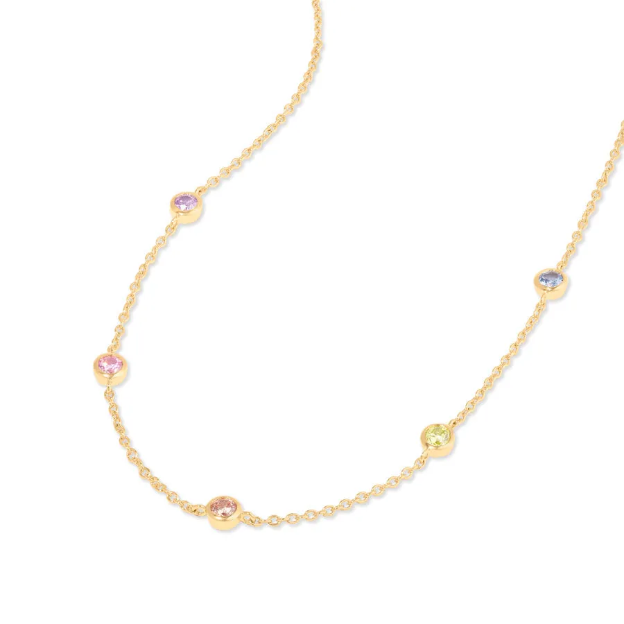 Multi Color Brilliant Bezel 14K Gold Vermeil Necklace