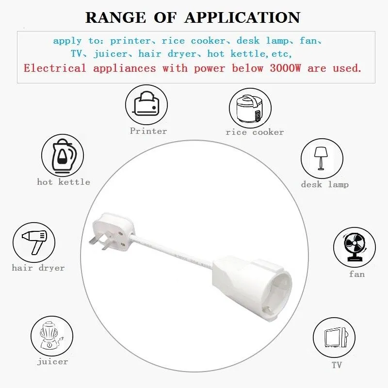 Power Extension Cord Male Plug to Female Socket Adapter Power Cable Conversion For 3000W wire core 13/16A