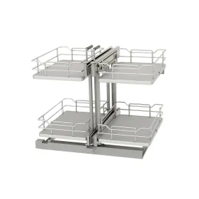 Rev-A-Shelf / 53PSPE-15SC-GR / Steel Two-Tier Pullout Solid Bottom Organizer for Blind Corner Cabinets w/ Soft-Close