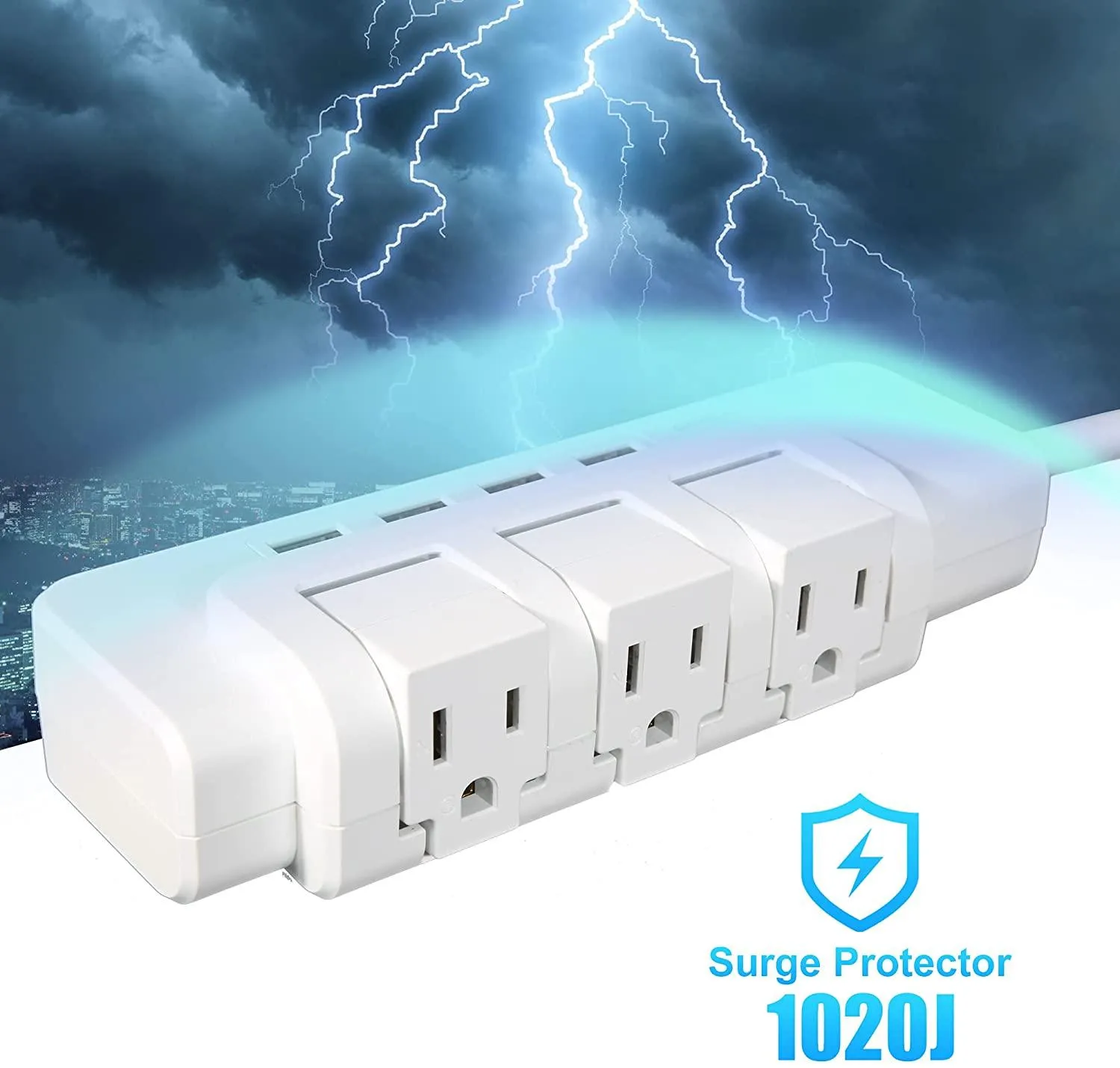 Rotating Power Strip Surge Protector 1020 Joules 3 Outlet Extender with 4 USB Ports and 6ft Heavy Duty Extension Cord