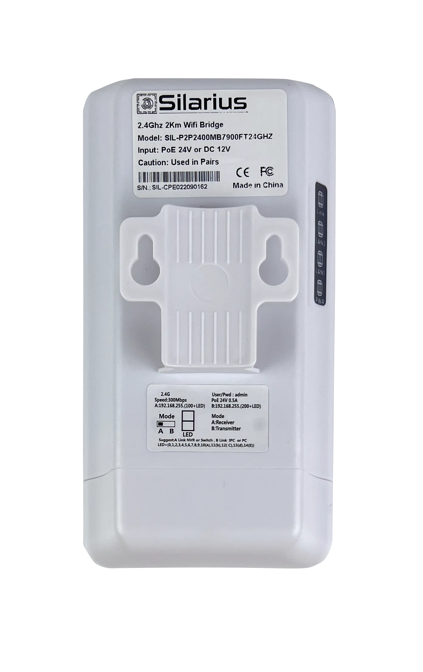 Silarius SIL-P2P2400MB7900FT24GHZ Outdoor CPE P2P 2.4GHz 300Mbps - Pair (Up to 1Km/3280ft)