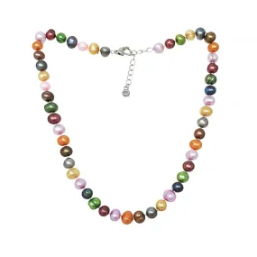 Simple 8-9mm Potato Shape Multi-coloured Pearl Necklace, Multicolour Pearl Necklace