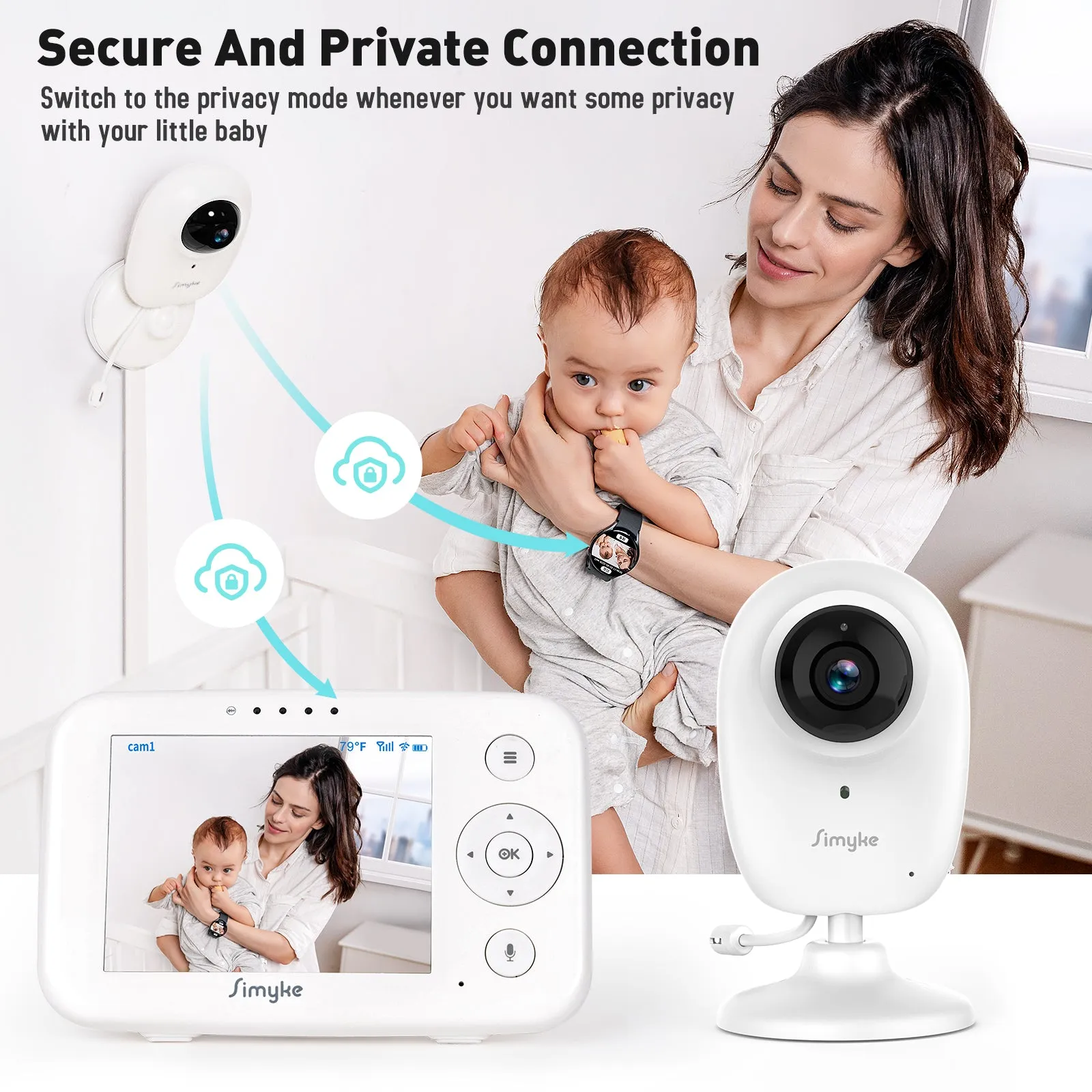 Simyke Smart Baby Monitor: 1080P Camera   3.5” LCD Display, Smartwatch Connectivity