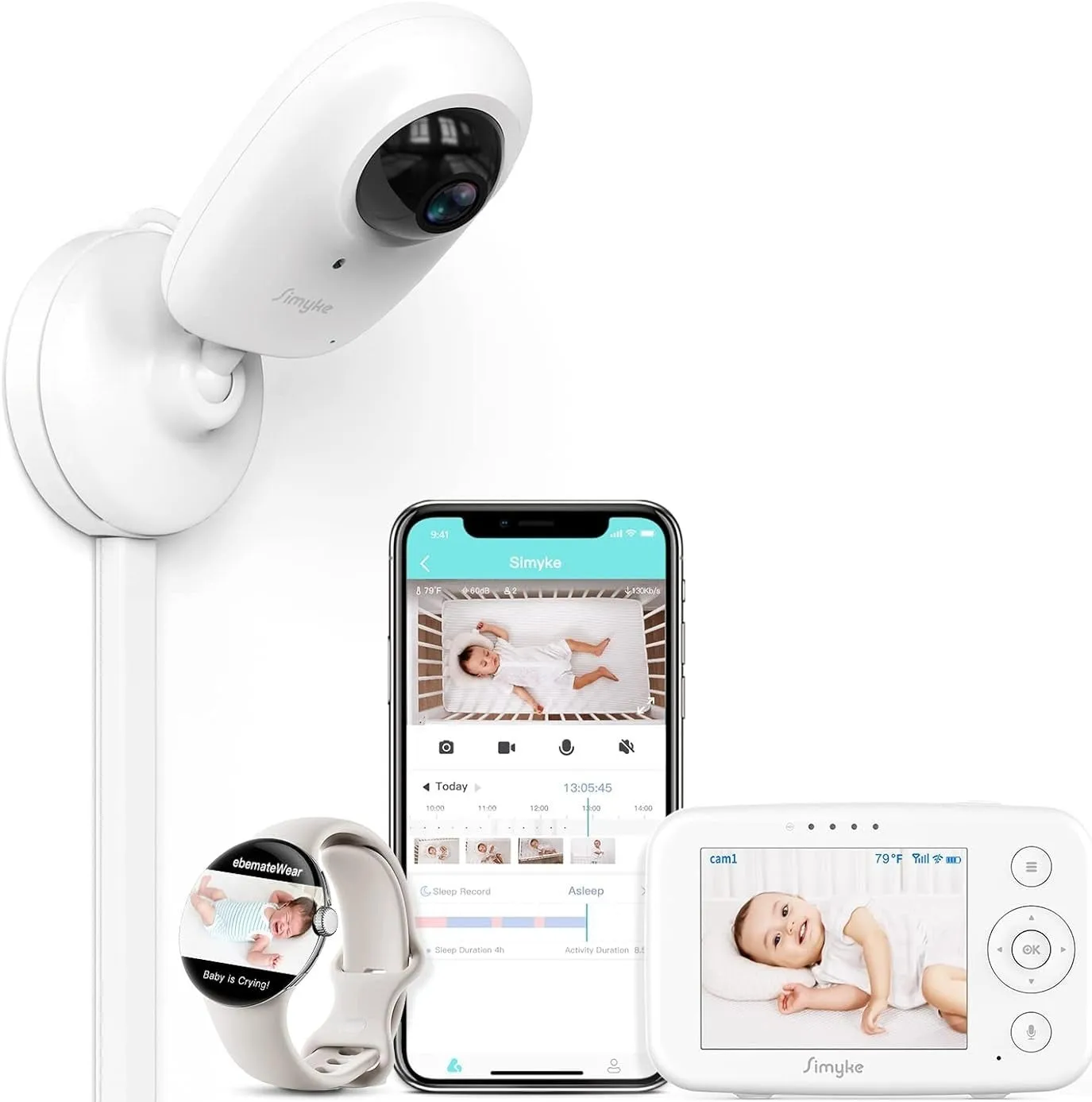 Simyke Smart Baby Monitor: 1080P Camera   3.5” LCD Display, Smartwatch Connectivity