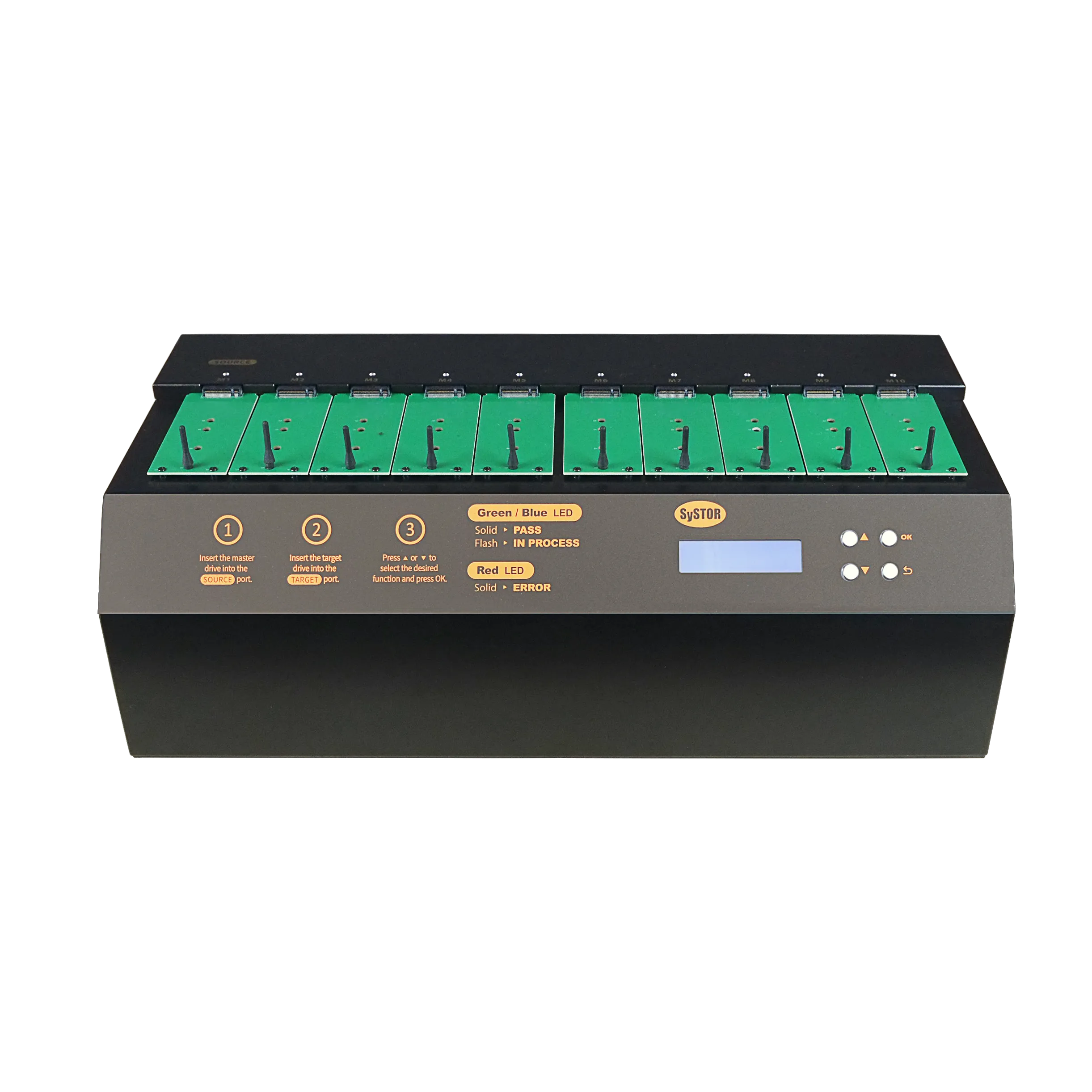 Systor 1 to 9 NVMe/SATA M.2 Duplicator & Sanitizer - up to 18GB/Min - for PCIe M2 Drives (SYSNVME-YL03REG09)