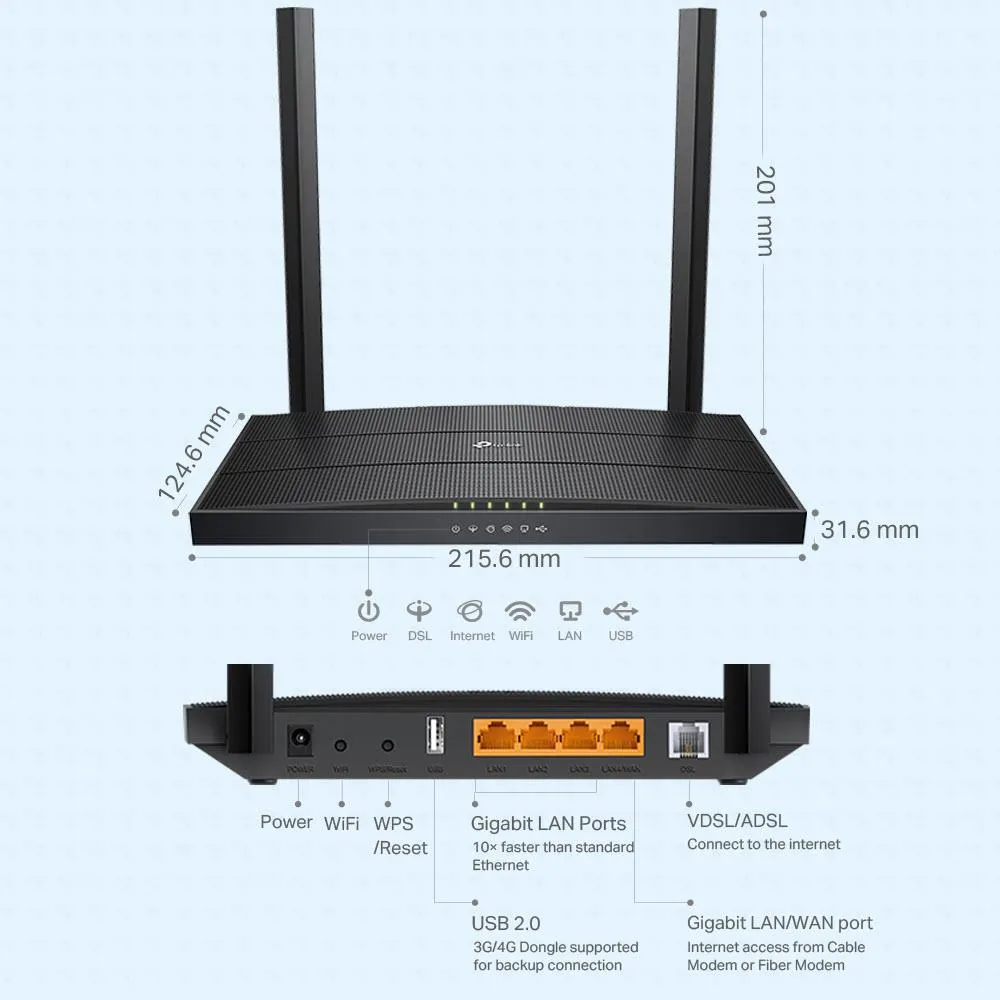 TP-Link Archer VR400 Wireless MU-MIMO VDSL/ADSL Modem Router