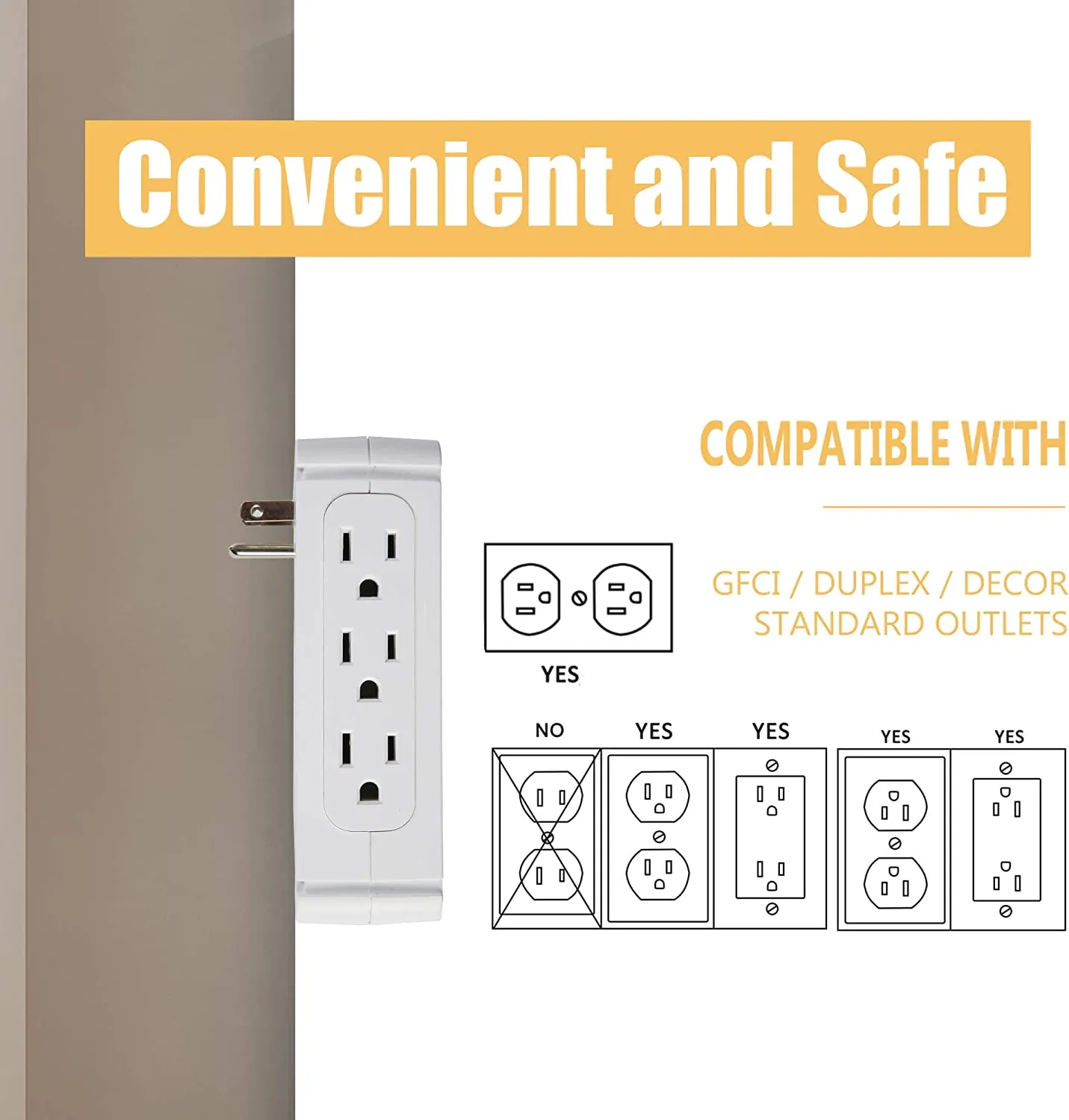 Wall Outlet Extender-2 Pack Surge Protector 15 A Multifunctional Outlet Wall Plug with USB Ports(3.4A Total), 6 AC Outlets