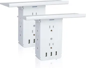 Wall Outlet Extender-2 Pack Surge Protector Multifunctional Outlet Wall Plug with 3 USB Ports(3.4A Total), 8 AC Outlets, Removable Outlet Shelf